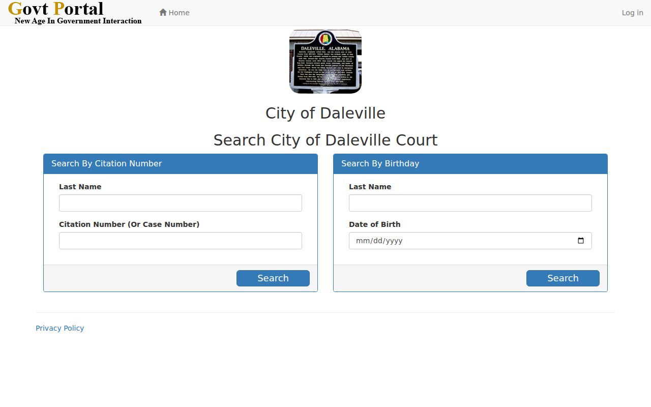 Daleville criminal records ticket and case search fields