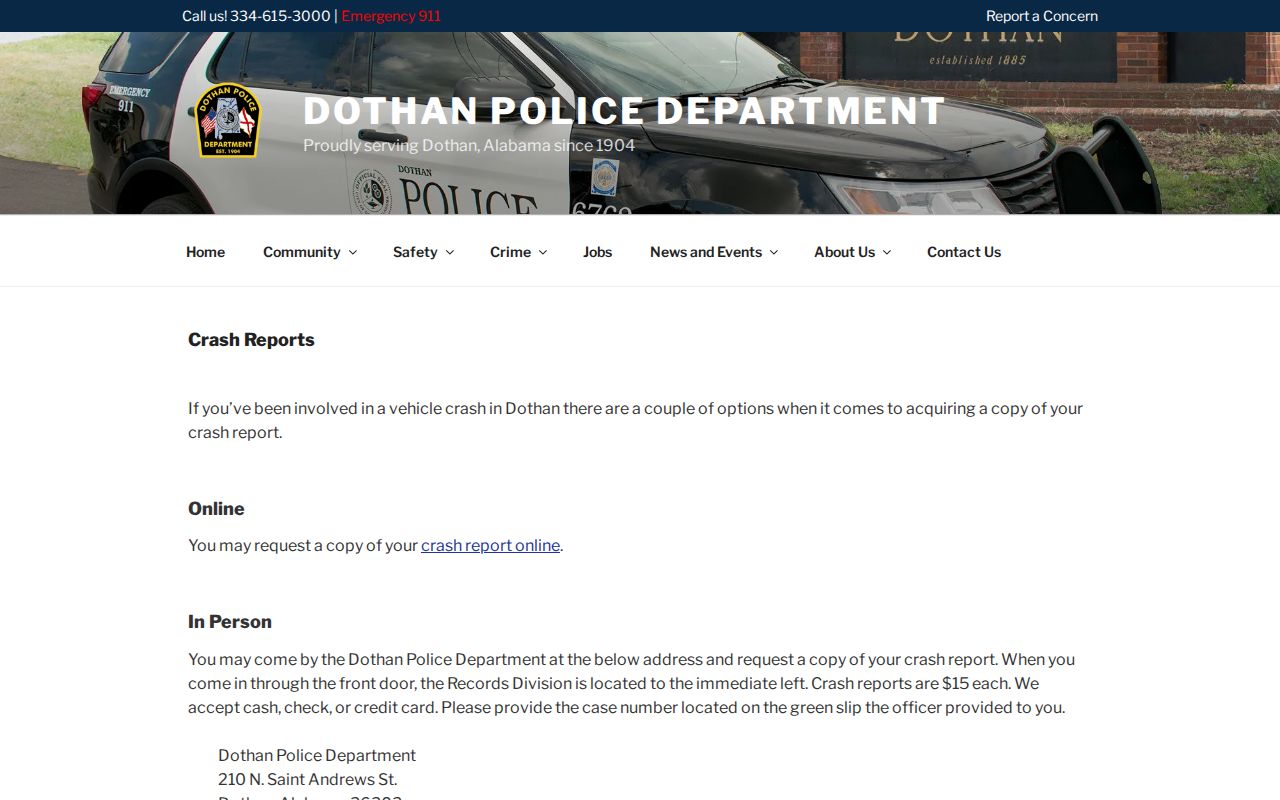 Dothan criminal records and crash report instructions