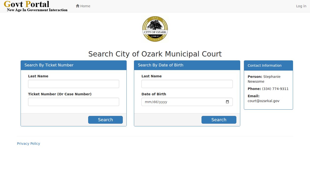Ozark criminal records ticket and case search fields