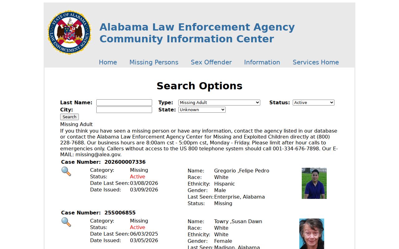 Dale County sex offender registry search fields