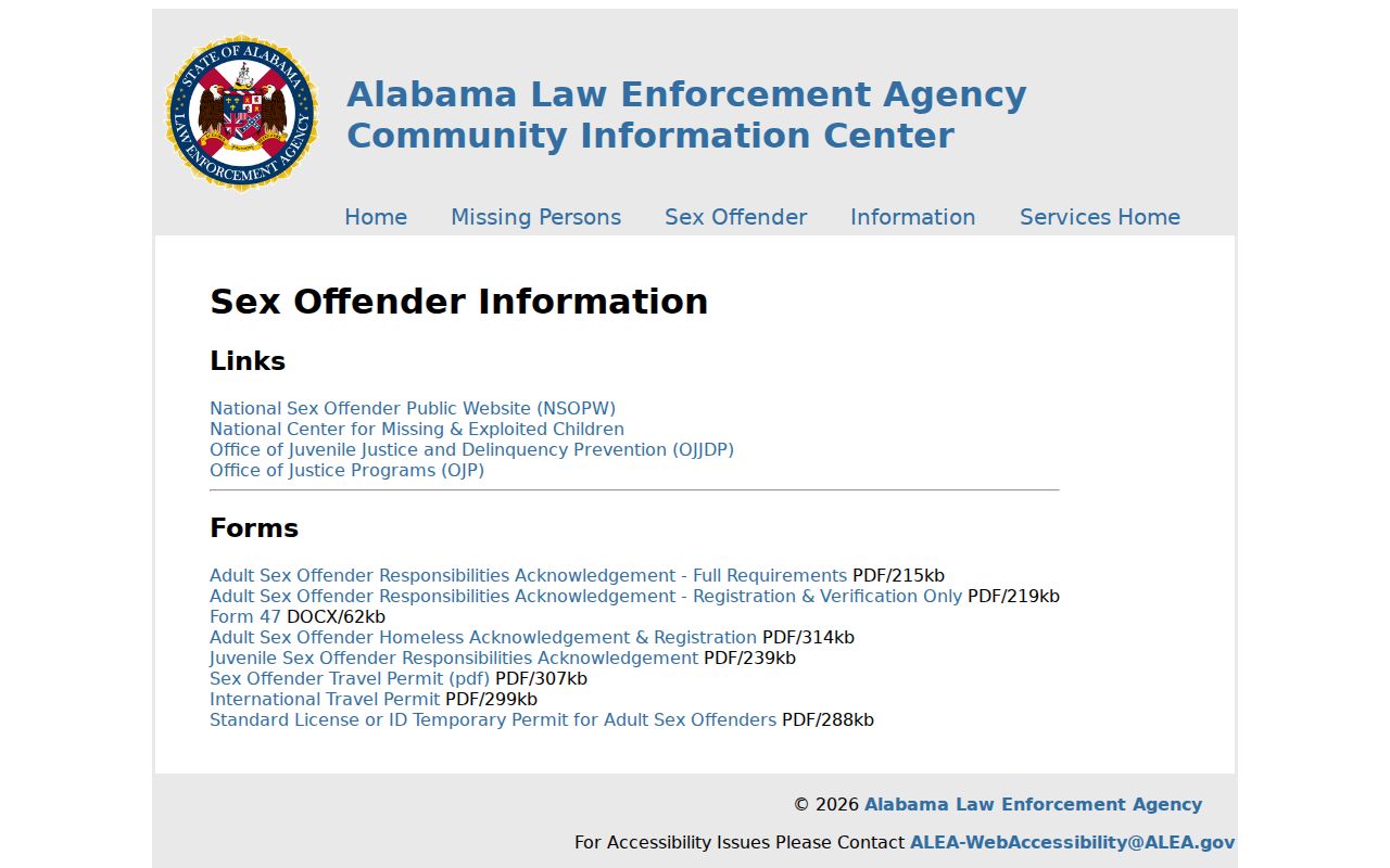 Alabama registry forms for Dale County sex offender checks